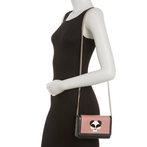 Kate Spade Womens Pink Leather Panda Bear Chain Fold Over Crossbody Handbag New - Picture 3 of 14